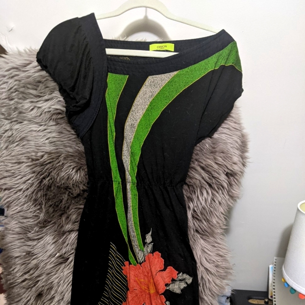 Vtg Orion London Asymmetrical A-Line Abstract Dress, small